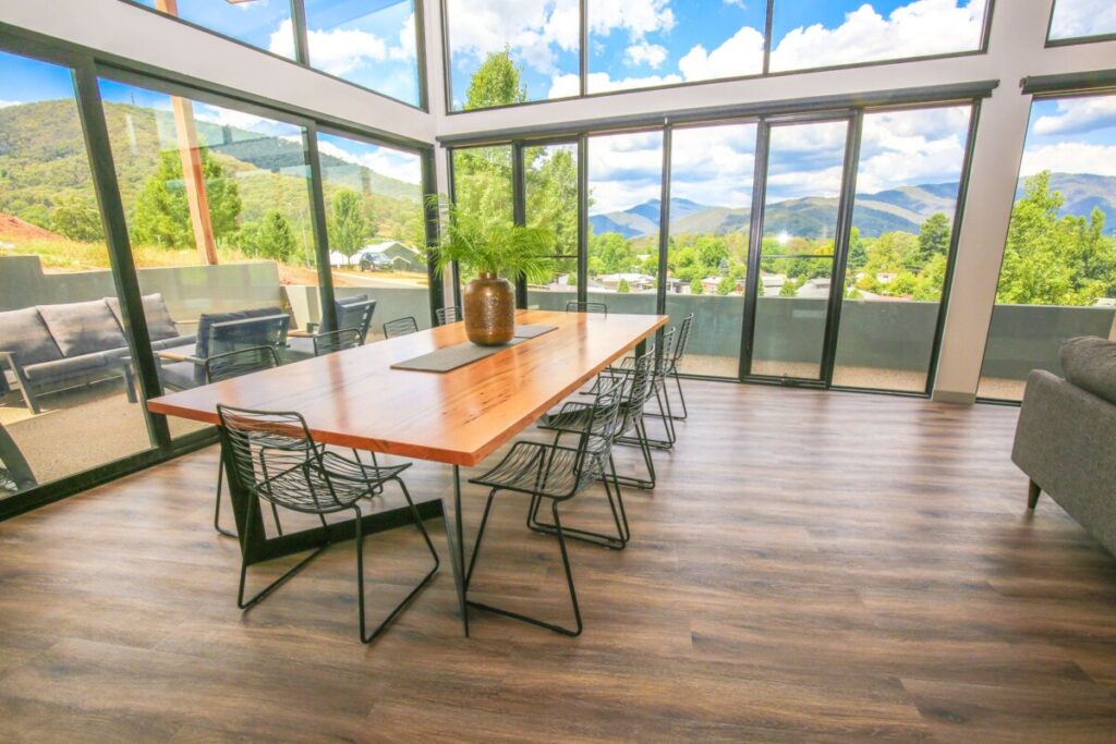 Dining luxury mountain views bright